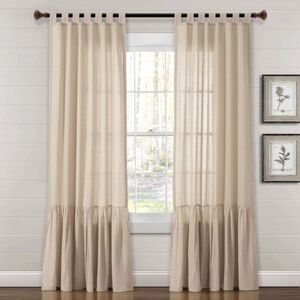 Lush Decor - 84"x40" Farmhouse Faux Linen Tab Top Window Curtai Beige